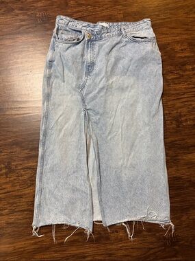 Zara Light Blue Denim Maxi Skirt with Front Slit size XL